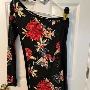 Never worn Mink Pink size Large one shoulder dress. Black floral. Has stretch